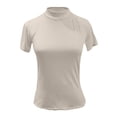 thumbnail image 6 of Women's Plus Size Solid Color Mock Neck Short Sleeve Slim Fit T Shirt, Breathable Stretchy Basic Tee for Summer Daily Layering, Soft and Comfortable Base Top Beige L, 6 of 6