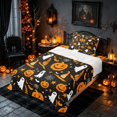 thumbnail image 3 of Homewish Halloween Pumpkin Ghost Twin Sheets, Witch Hat Bat Bedding, Black Orange, 3pcs (1 Flat Sheet, 1 Fitted Sheet and 1 Pillowcase), 3 of 6