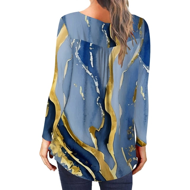 HKEJIAOI Polyester Long Sleeve Graphic Print Top Plus Size Women Button Down V Neck Loose