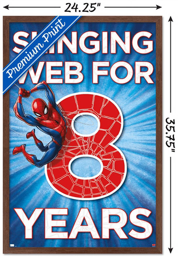 Marvel Spider-Man - Happy 8th Birthday Wall Poster, 22.375" x 34", Framed