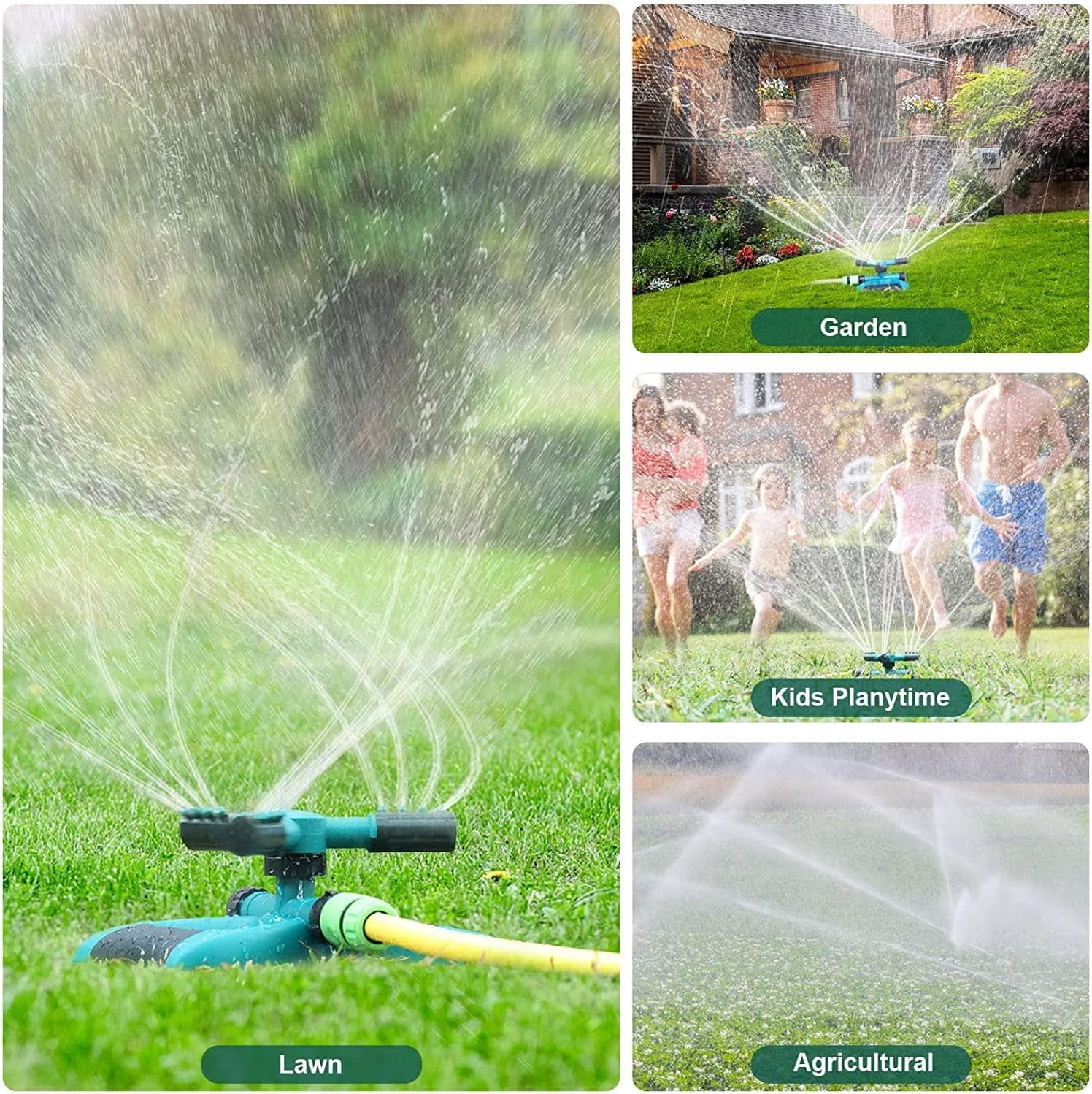 Teblint Garden Sprinklers, Water Sprinkler Automatic 360 Degree Rotating Irrigation System for Lawn Yard and Large Coverage Area Oscillating Hose (Green)