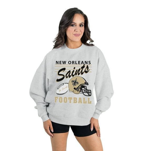 Women's Gameday Couture  Ash New Orleans Saints Home Turf Oversized Premium Fleece Pullover Sweatshirt