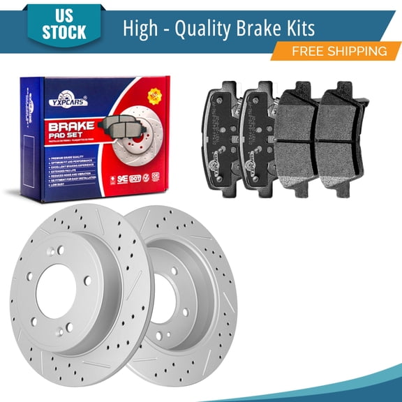 YXPCARS 6PCS Rear Brake Kits, Drilled & Slotted Brake Rotors   Ceramic Brake Pads Kit for Hyundai Elantra Elantra Coupe Elantra GT Veloster Kia Forte Forte5 Forte Koup Soul (31603 1544)