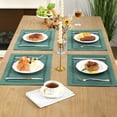 thumbnail image 2 of Placemats Set of 4, Yamaziot Double Layer Cloth Fabric Heat Resistant Place Mat, Washable Reversible Rectangle Dining Table Mats, Hollow Teal, 12"x18", 2 of 5