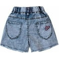 thumbnail image 2 of Peacolate 4-11Y Girls Denim Shorts Elastic Waistband Flower Ripped Jeans,Rabbit,7Years, 2 of 3