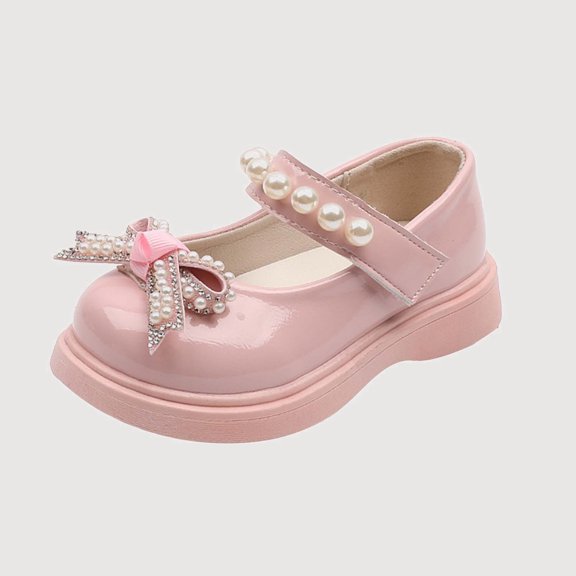 Gyujnb Mary Jane Dress Shoes Bow Pearl Rhinestone Hook and Loop Party Dance Shoes (Little Girls, Big Girls),2.5 Years
