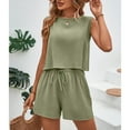 thumbnail image 4 of Defitshape Women's Summer 2 Piece Short Set Soft Sleeveless Outfits Vacation Thin Casual Tracksuit Crew Neck Green X-Large, 4 of 4