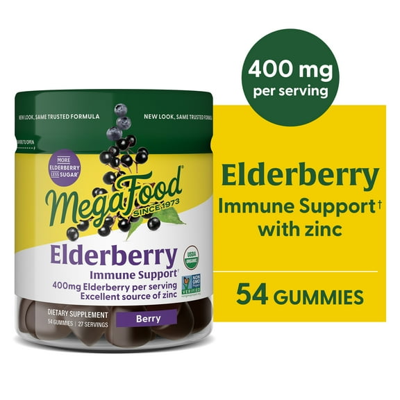 MegaFood Elderberry Immune Support Gummies - Vegan, Organic, Gluten-Free - 27 Servings