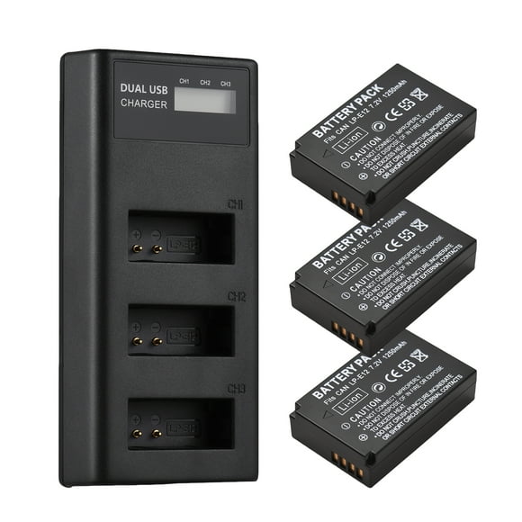 LP-E12 Battery Charger 3-Slot Charger with LED Indicators Micro USB & Type C Port +