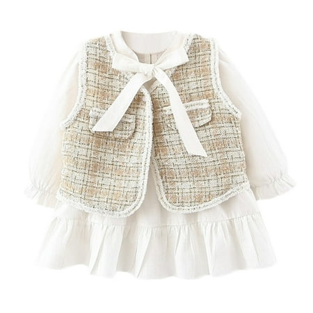 

Fsqjgq 6 Months Clothes Toddler Kids Baby Girls Long Ruffled Sleeve Patchwork Bowknot Princess Dress Plaid Vest Clothes Set 2Pcs Outfits Baby Preemie Clothes Boy Cotton Pink 90