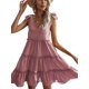 thumbnail image 3 of Txlixc, vestido informal de verano para mujer, vestido acampanado de Color sólido sin mangas con cuello en V y volantes, vestido plisado para fiesta en la playa, ropa de calle Txlixc  Estilo de ocio, 3 of 8