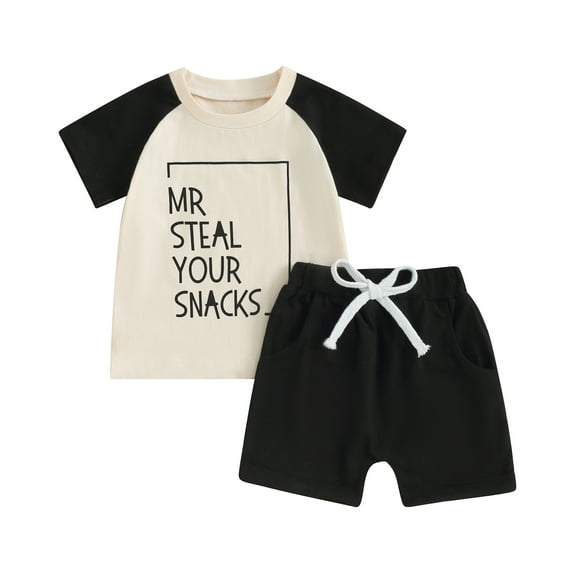 Bagilaanoe 2pcs Toddler Baby Boy Shorts Set Short Sleeve Letter Print T Shirt Tops Shorts 6M 12M 18M 24M 3T Kids Casual Summer Clothes