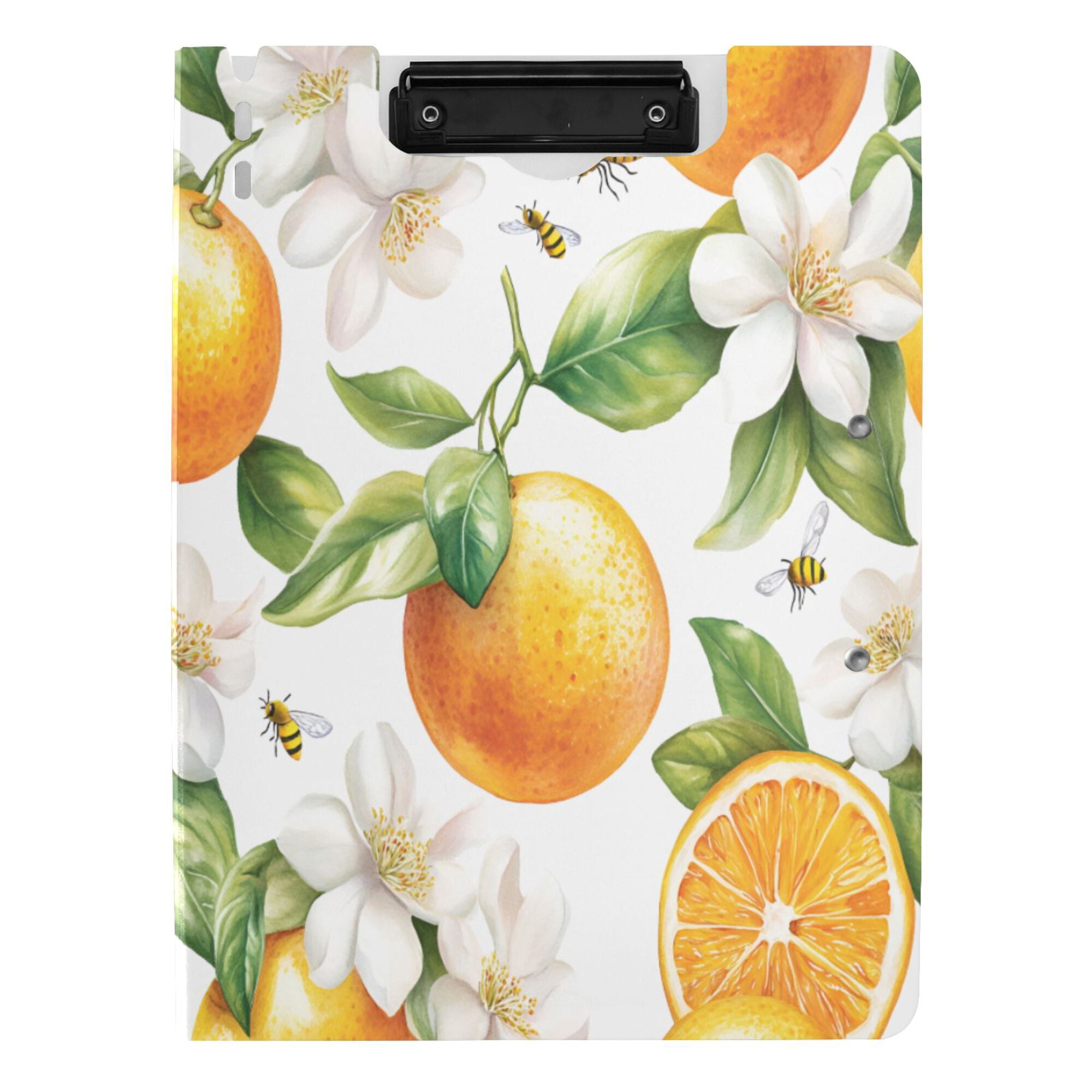 FORMRS A4 Clipboard Folder with Pen Holder Horizontal Foldable School Office Binder, Floral Watercolor Oranges