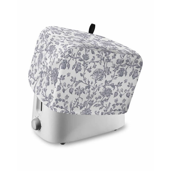 Fsddascl Haze Blue Flower Toaster Cover 4 Slice, Large Kitchen Appliance Covers, Vintage Farmhouse Boho Leaf Plant Toaster Oven Cover with Loop, Bread Machine Cover Polyester Dust Cover Protection