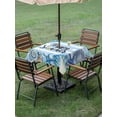 thumbnail image 4 of Outdoor Tablecloth with Umbrella Hole for Patio/Picnic/Party/Camping, Coastal Seashell Waterproof Table Cloth Square Cover Washable, Summer Ocean Starfish Conch Blue Stripes (60"x 60"), 4 of 8