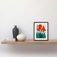 thumbnail image 2 of Modern Abstract Crimson Red Bloom Wild Flowers Teal Leaves on White Artwork Framed Wall Art Print 9X7 Inch, 2 of 5