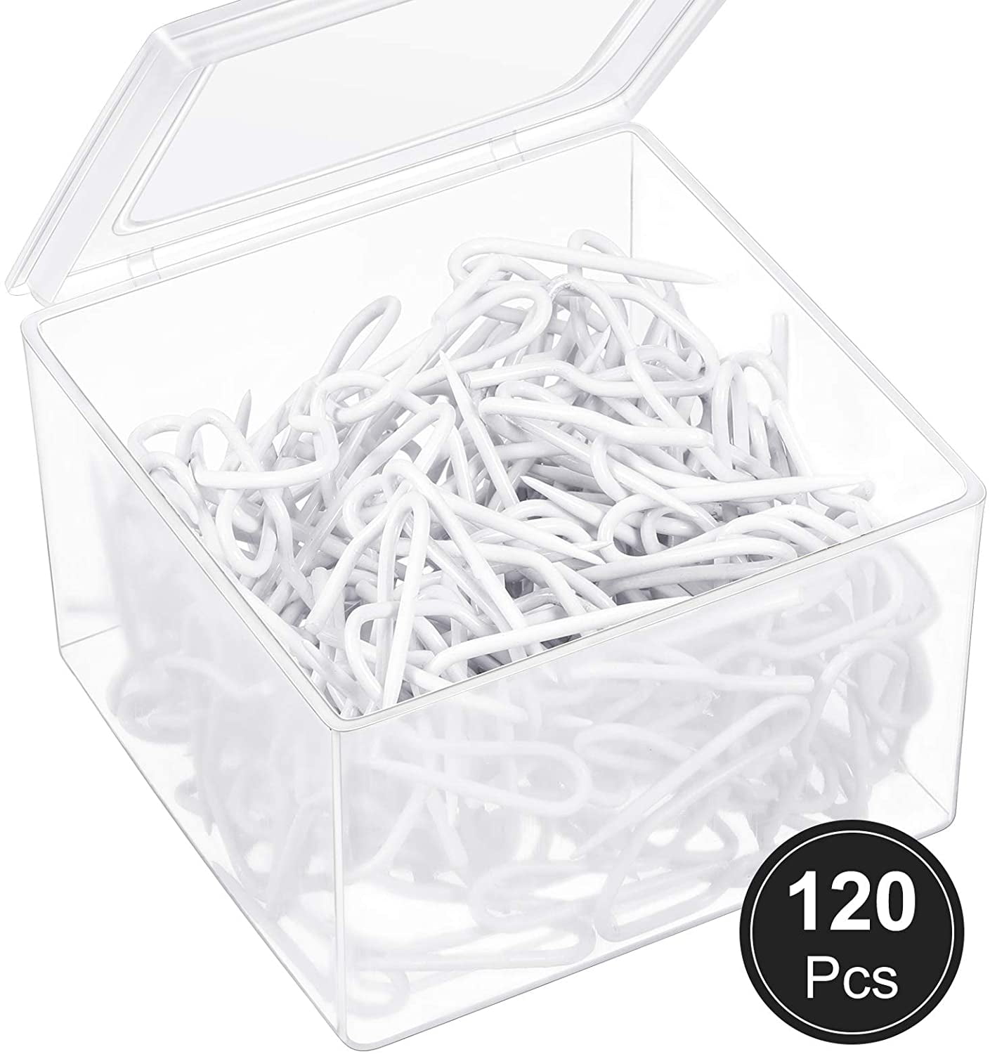 120 Pack Metal Curtain Hooks Drapery Hook Pins with Clear Box 3 by 2.4 cm for... 