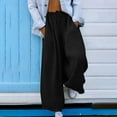 thumbnail image 2 of Htigea Linen Pants for Womens Elastic High Waisted Palazzo Pants Casual Wide Leg Long Lounge Pant Trousers with Pocket Black,L, 2 of 6