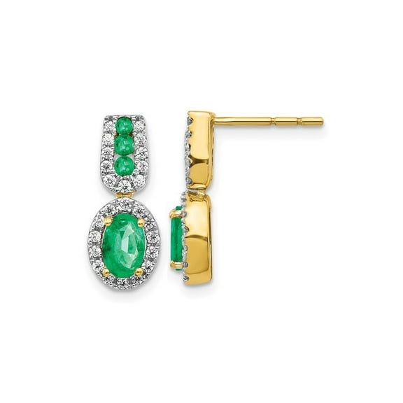9/10 carat (Ctw) Emerald Drop Earrings in 14K Yellow Gold with Diamonds 3/10 carats (Ctw)