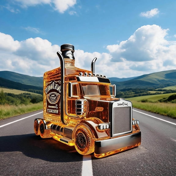 Semi Truck Whiskey Decanter 350ml, Unique Glass Liquor Bottle, Novelty Gift for Men & Truckers