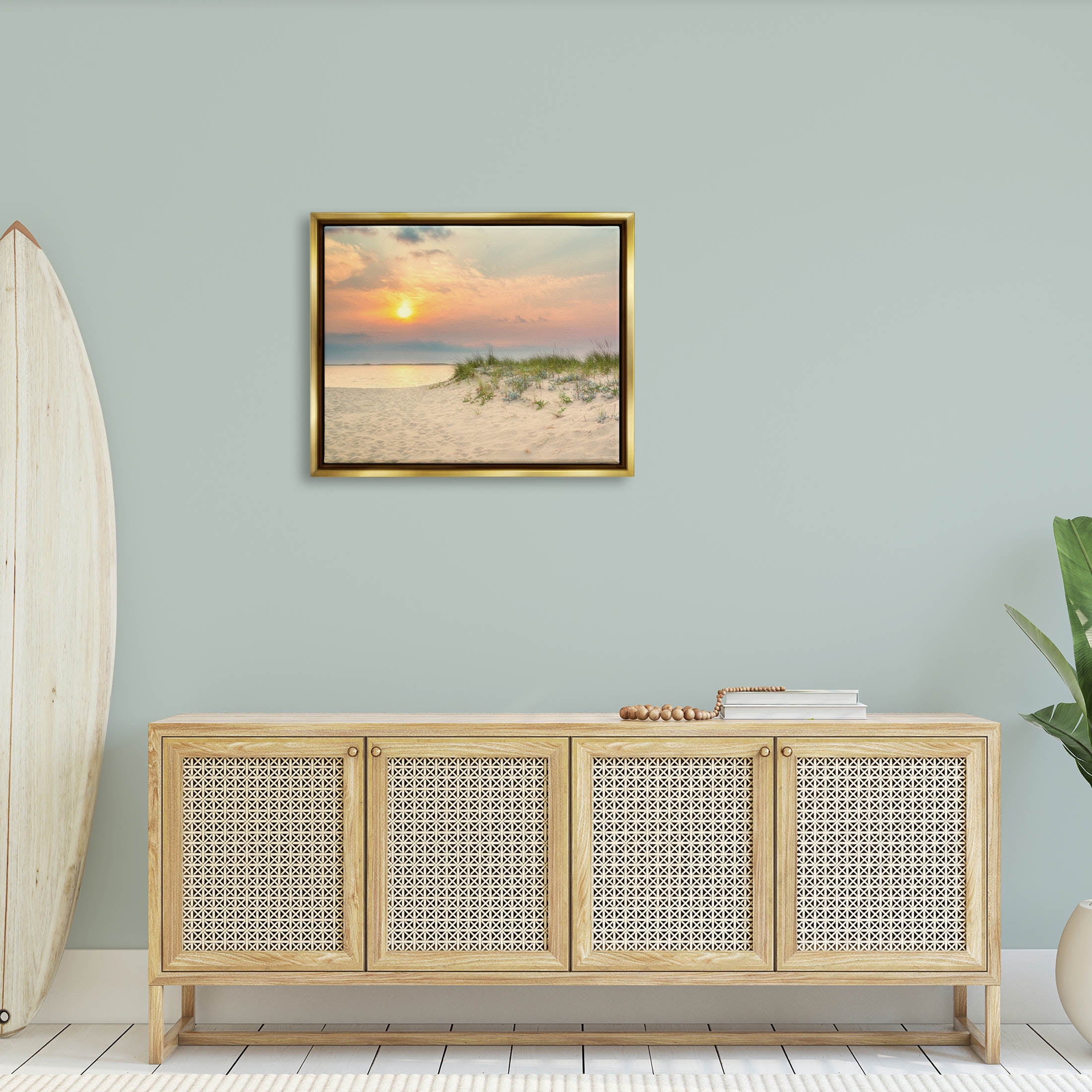 Rising Sun Seaside Beach Morning Coastal Photograph Metallic Gold Framed Art Print Wall Art