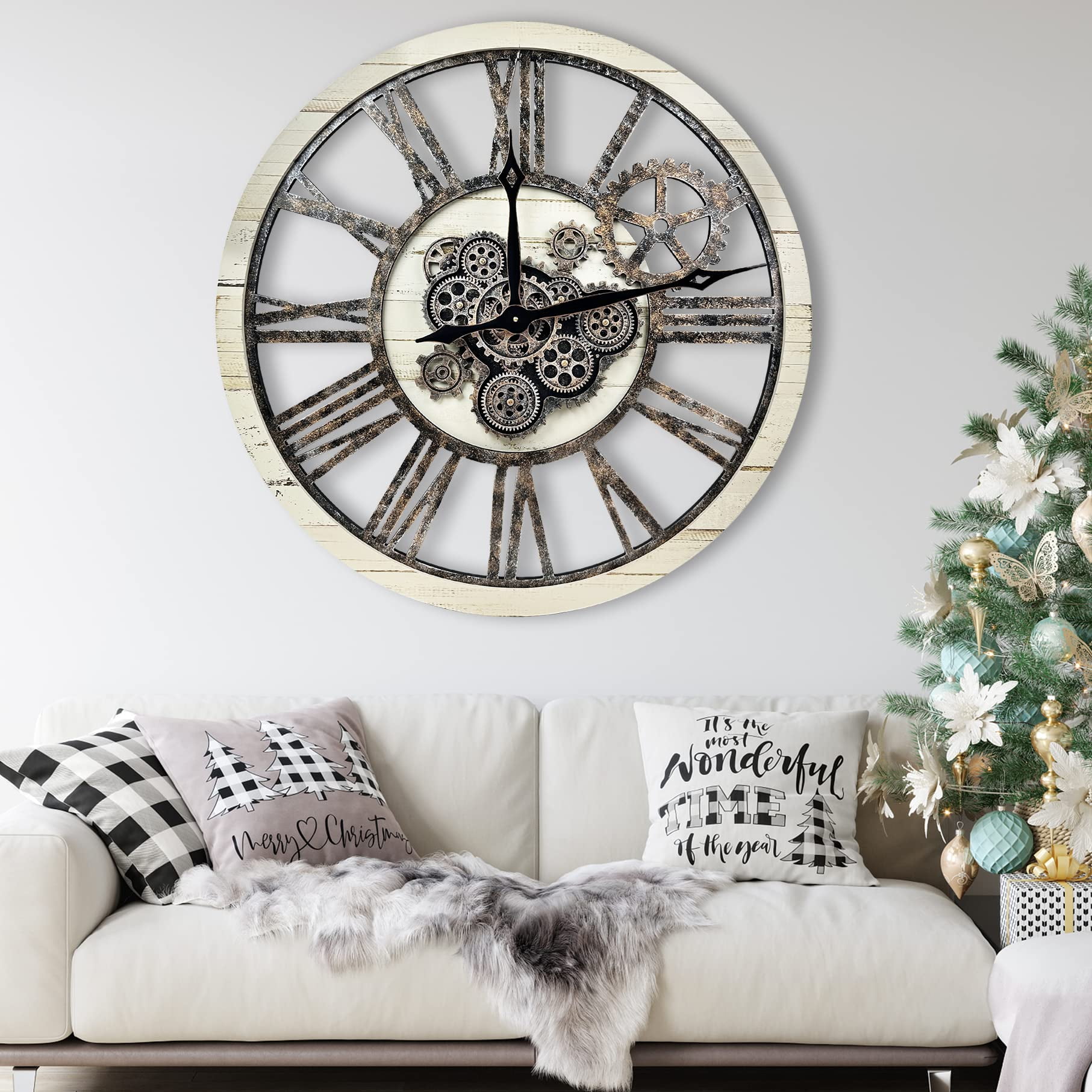 The B-Style Large Real Moving Gears Wall Clock 30 inch Rustic