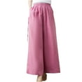 thumbnail image 2 of Wycnly on Sale Pants for Women Trousers for Women Fashion Drawstring Elastic Waist Loose Straight Leg Pants Vintage Cotton Linen Casual Ladies Long Pants with Pocket, 2 of 3