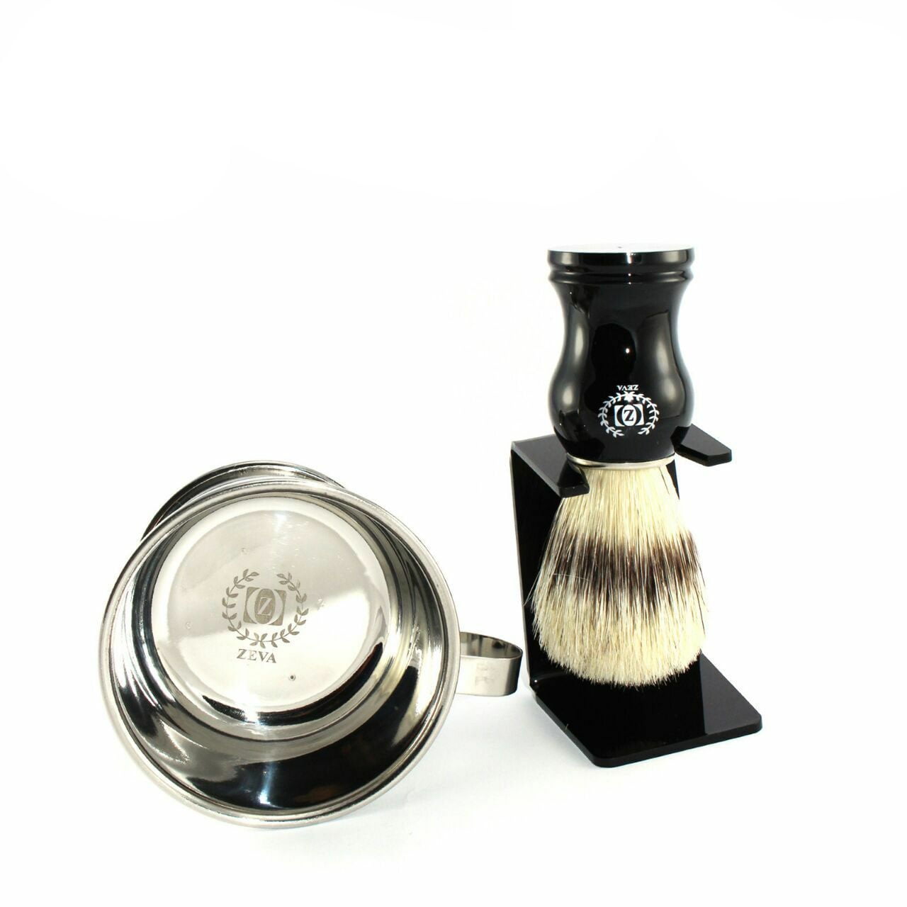 BOAR BRISTLE HAIR SHAVING BRUSH, STAINLESS STEEL SHAVING CUP WITH DIP STAND