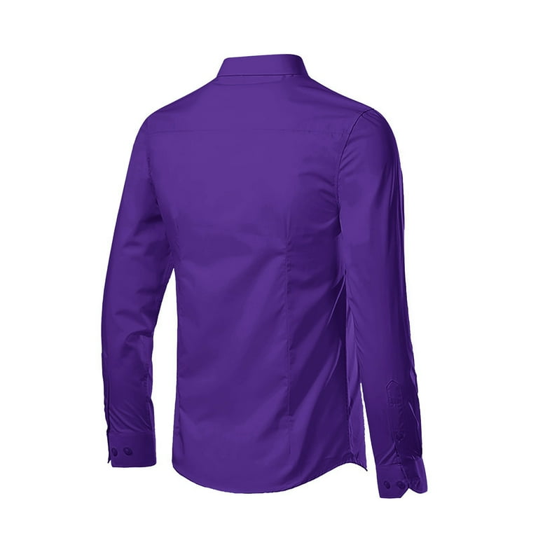 walmart mens purple dress shirt Hisdern Mens Dress Shirts Long Sleeve Button Down Shirts Casual Solid Formal Business Shirt Purple, Men's, Size: Large