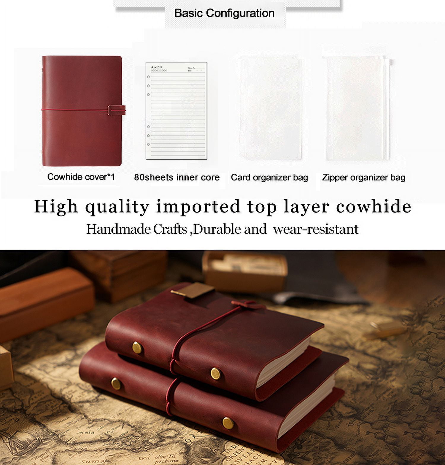 KISSKI·H Olvido Refillable Leather Journals for Women, A5 Travelers Diary Notebook with A5 Notepad, 6 Ring Binder Planner Notebook Organizer, Perfect for Business Gift/Personal Diary, Red