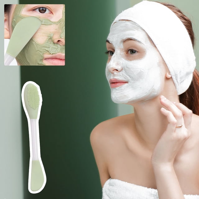 Cepillo de silicona de doble cabezal para mascarillas faciales, ideal para mezclar mascarillas y productos de limpieza. Incluye un aplicador de silicona suave.