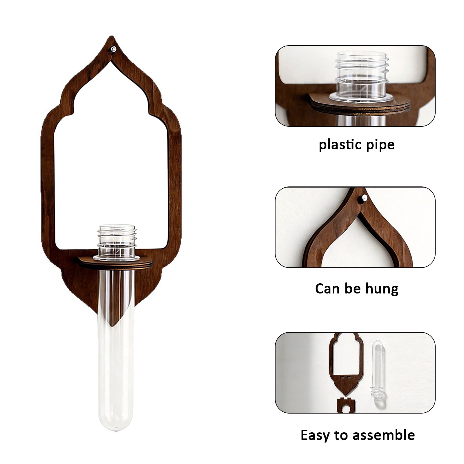 Wooden Lantern Shaped Wall Hanging Planter Propagation Station Glass Flower Vase for Hydroponics Plants, Bathroom, Home Office Living Room Decor Gift