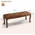 thumbnail image 3 of Bedroom Bench, French Vintage Tufted Entryway Bench, 45.2'' Carving Upholstered End of Bed Bench with Distressed Wood Legs, Linen Ottoman Bench Seat for Living Room, Foyer, Yellowish Brown, 3 of 15