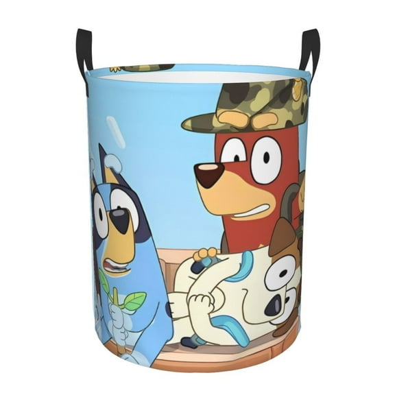 Silaia Bluey Print Round Laundry Clothes Hamper,Laundry Basket with Handles,Baby Toys Storage Organizer,Bins Laundry Basket for Bathroom, Bedroom Decorate-Small