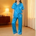 thumbnail image 2 of Kids Satin Pajamas for Girl Bowknot Print Short Sleeve Button Down Top Pants Set Kids Pajamas Nightgown Girl Pajamas Size 11-12 years, 2 of 4