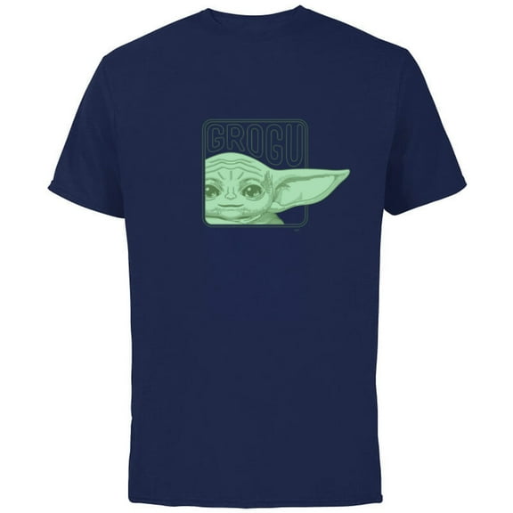 Star Wars The Mandalorian Season 3 Grogu Face with Name - Short Sleeve Cotton T-Shirt for Adults - Customized-Navy