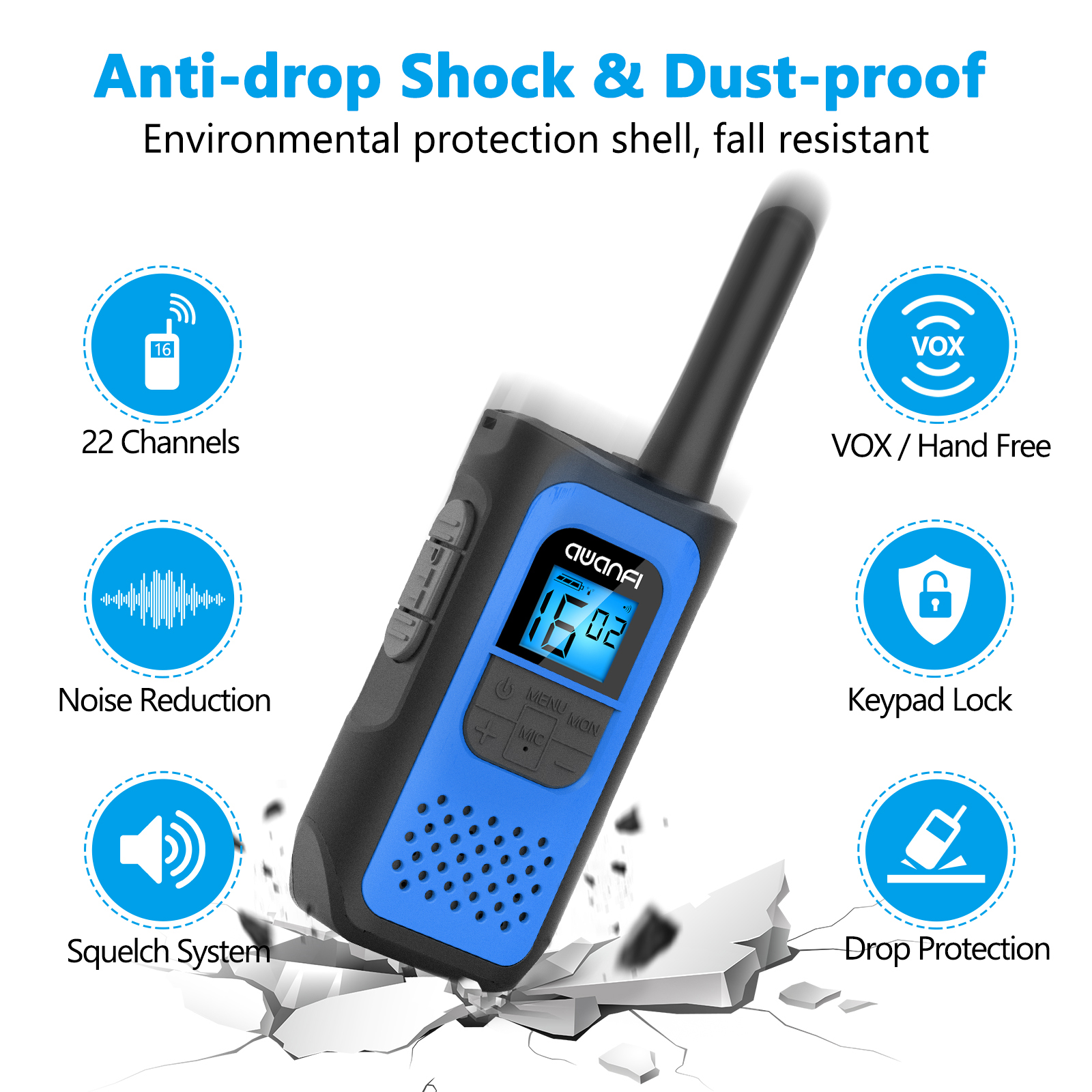 AWANFI Rechargeable Walkie Talkies 3-Pack, 22 Channel photo 2