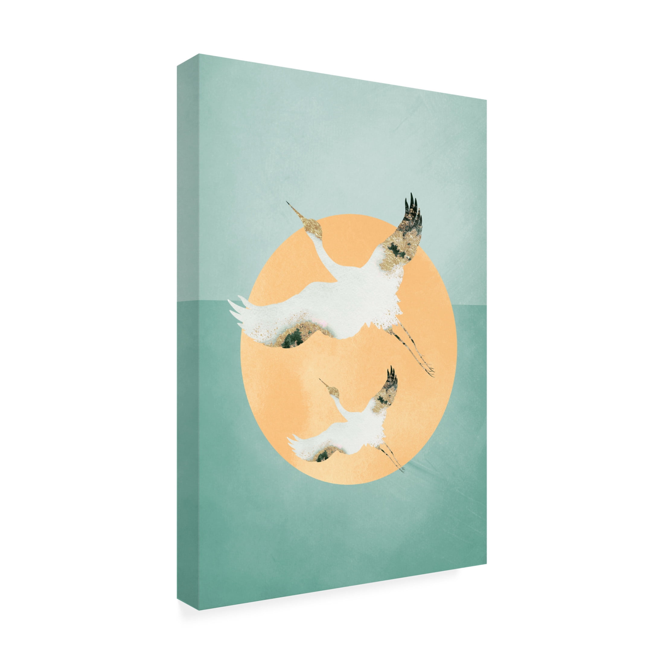 Trademark Fine Art Aureous Mint Green Sun a Cranes Canvas Wall Art