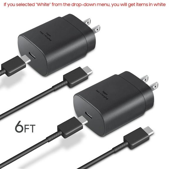 2 Pack 25W Samsung USB-C Super Fast Charger 6FT Type C Charger Cable Cord Fast Charging Android Phone Wall Charger Block for Samsung Galaxy S25 Ultra/S24+/S23 Ultra/S23/S23+/S22/S22 Ultra/S22+/S21