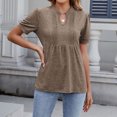 thumbnail image 2 of V Cuello Manga Corta Tops para las Mujeres Primavera Verano Moda Color Sólido Camiseta, Imitación Algodón, 2 of 6
