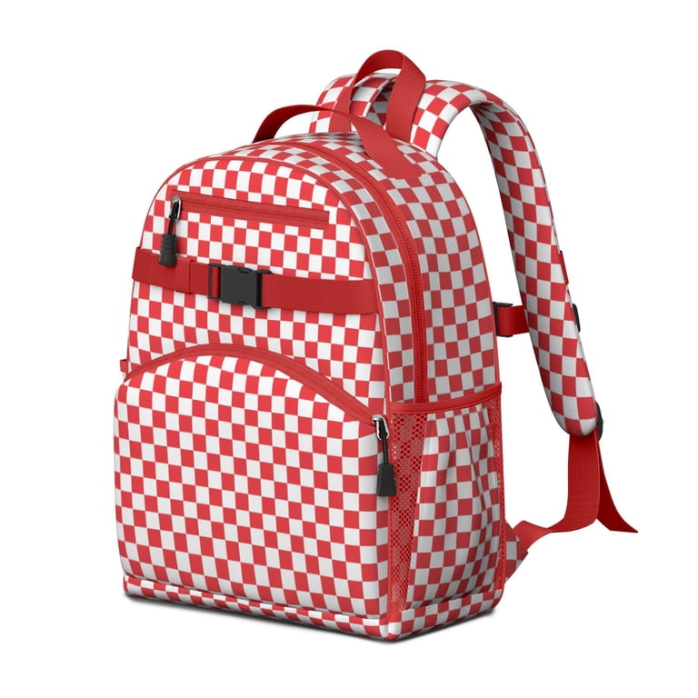 White Red Checkered Backpack for School,Cute School Bag  display picture 3