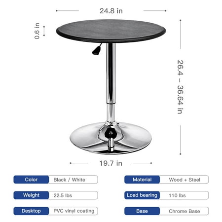 Babyroom Modern Swivel Round Bar Table, Round Cafe Table Dimensions