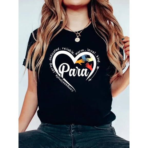 Para Heart Teacher Paraprofessional Paraeducator T-Shirt Graphic Tee summer Tops For Women Round Neck Fashion Cotton shirts