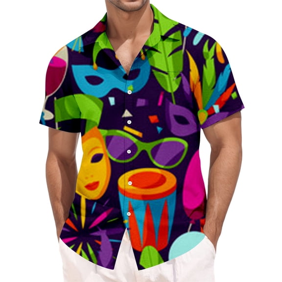 Men's Fashion 3D Carnival Printed Shirt Short Sleeve Loose Collar Vacation Clothing