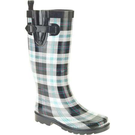 plaid rubber boots