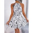 thumbnail image 4 of 2024 Spring Summer New Leisure Leopard Pattern Ruffle Edge Large Swing Neck Dress For Women Sleeveless High Waisted A-line Skirt, 4 of 7