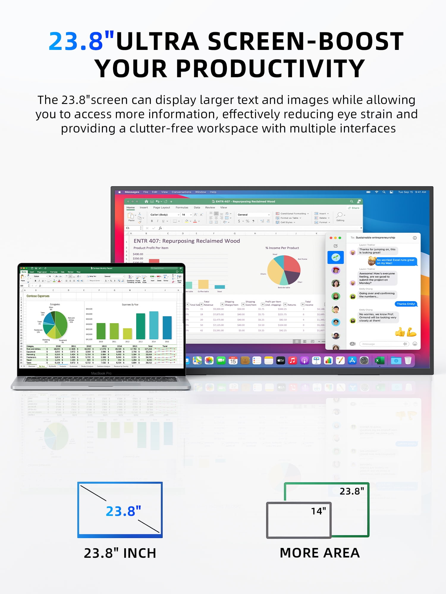 23.8" Portable Monitor, 1080P 100Hz VESA Large Laptop Screen, USB C/HDMI Second Display with Speakers, Laptop Screen Extender for Windows/Mac/Android/IOS/PS4/Switch/Xbox