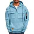 thumbnail image 6 of Men Hoodie Fleece Oversized Sweatshirts Quarter Zip Pullover Drawstring Multi-Pocket Outdoor Casual coat, 6 of 9