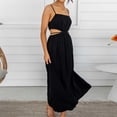 thumbnail image 4 of safuny Women's Maxi A Line Cami Dress Clearance Solid Color Holiday Sleeveless Clothing Summer Beach Square Neck Dress Retro Boho Waist Hollow Out Black XL, 4 of 9