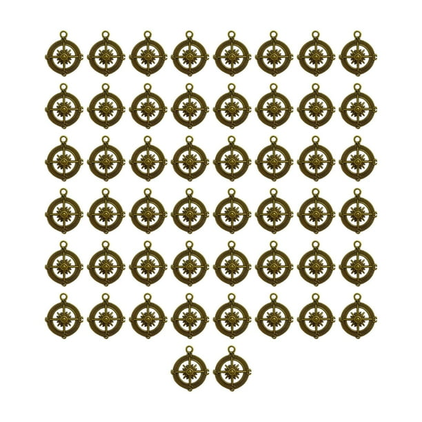 50 piezas de dijes de brújula, accesorios de joyería de aleación para bricolaje, dije conector de pulsera Color Bronce